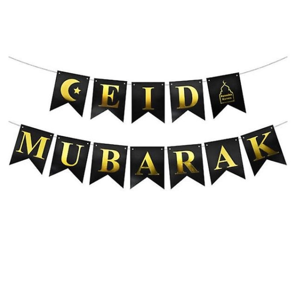 Eid Mubarak Banner Ramadan Hängande Bunting Girlander Islamiska Festdekorationer -j