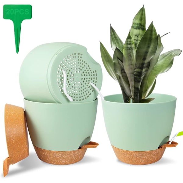 Self-watering pot with drainage hole, dish and sink for flowers, indoor plants modern and elegant decorative plastic pots