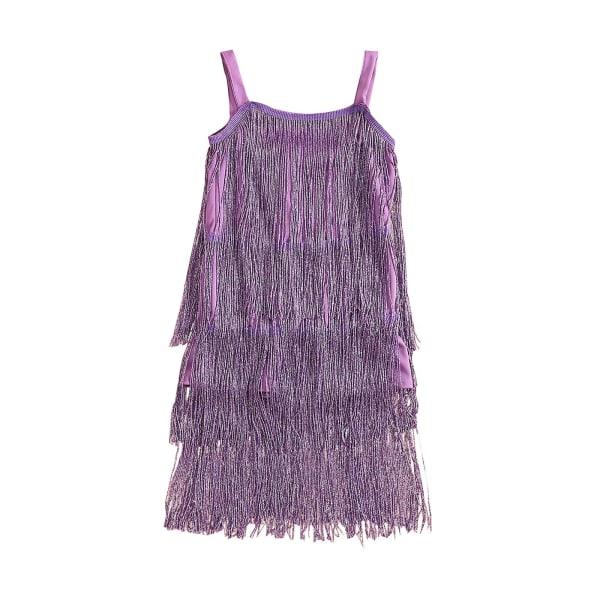 Småbarn Barn Jente Paljett Frynsekjole Glitrende Dusk Ermeløs Kjole Små jenter Danseklær Party Latin Dress Purple 2-3 Years