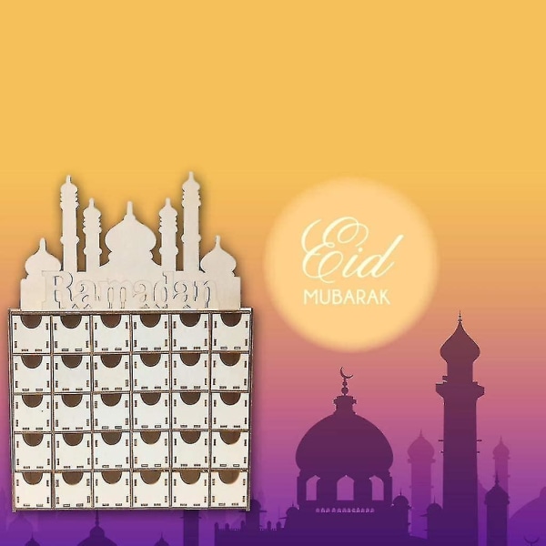 Trä Eid Ramadan Mubarak Adventskalender Muslim Islamisk Eid Dekorationfasion Prydnad Festmaterial