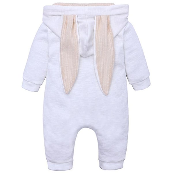 Baby Romper Kanin Bunny Ear Hætte Jumpsuit Lynlås One Piece Pyjamas White 3 6 Months