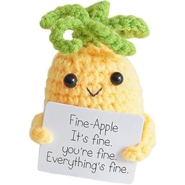 Mini Funny Positive Potato Soft Wool Knitted Toy 3 Inch Cute Crochet Doll with Positive Card Decoration Encouragement Support (#pineapple-1pc)