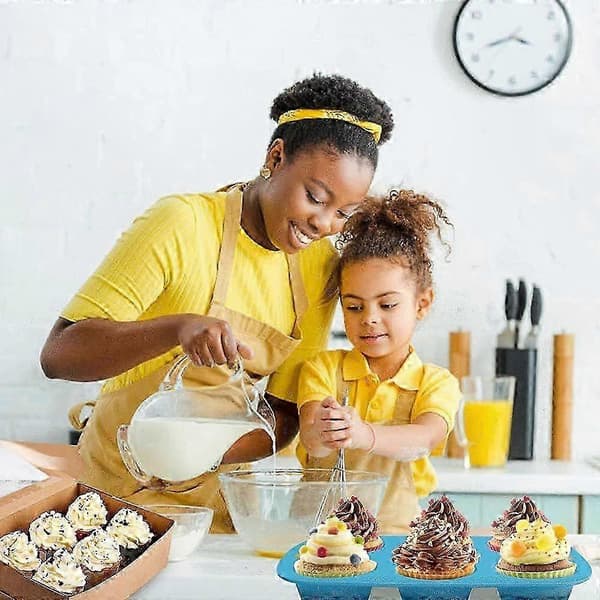 Silikone Muffinform Sæt, Non-Stick Bagekopper, Blå-Grøn, 6-Huls