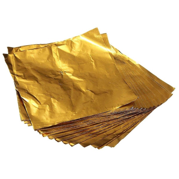 100 stk. Firkantede Slik Chokolade Lollipop Papir Aluminiumfolie Indpakninger Guld