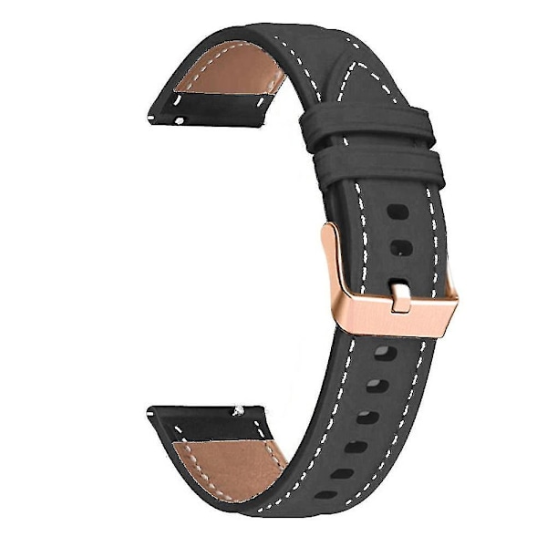 Garmin / Huawei / Samsung Passer til forskjellige klokkemodeller, 18/20 mm lærreim med metallspenner, armbånd for menn og kvinner Svart Black 18MM