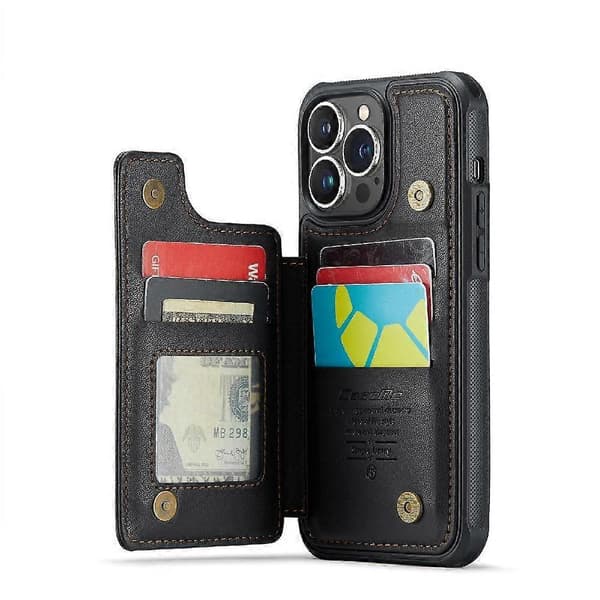 CaseMe Wallet Case for iPhone 13 Pro Max Slim Shockproof Case PU Leather Card Holder RFID Blocking Stand CJY Black