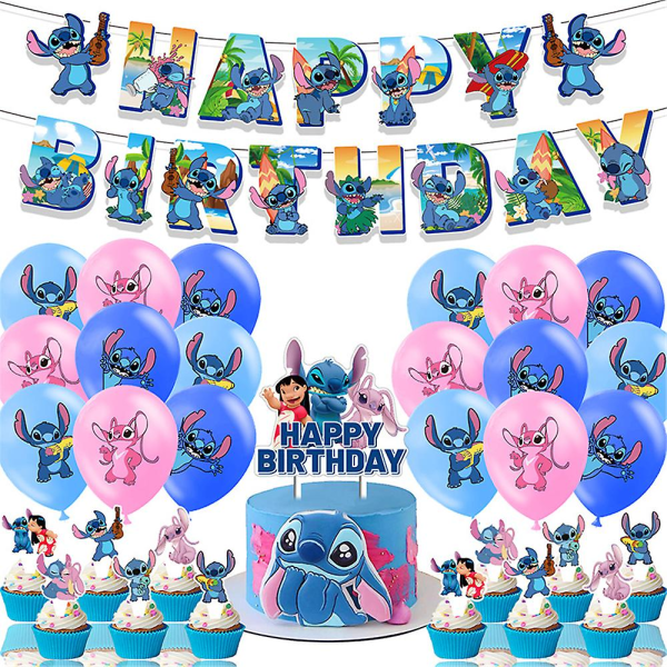 2023 Disney Lilo & Stitch Birthday Party Decorations Supplies Banner Balloons Cake Topper Set Cute Cartoon Stitch Party Favor