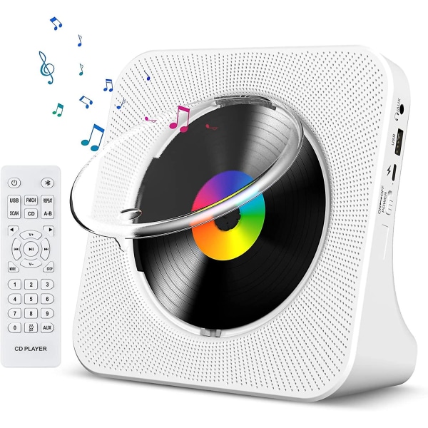Hvid - stationær cd-afspiller med bluetooth Gueray vægmonteret cd-afspiller med indbyggede bærbare hi-fi-højttalere med led-skærm Home Audio Boombox Fm Ra