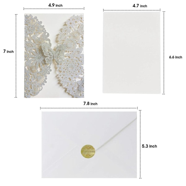 20 sæt sommerfugle invitationskort Blonde bryllupsinvitationer med konvolutter (sølvglitter)