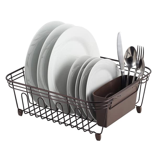 Dish Rack - Rust-proof Drying Rack - Cutlery Basket - Black Plastic Coated Steel