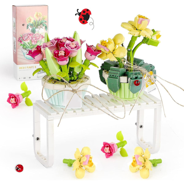 Mini Murstein Blomst Mini Orkide Bonsai Tre Byggekloss sett 2 stk Botanisk Samling Konstruksjon Byggeleke