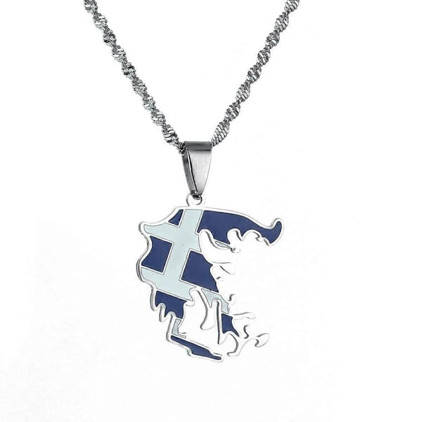 Halskjeder med anheng i rustfritt stål med gresk kartflagg, greske smykker, patriotisk gave SILVER PLATED