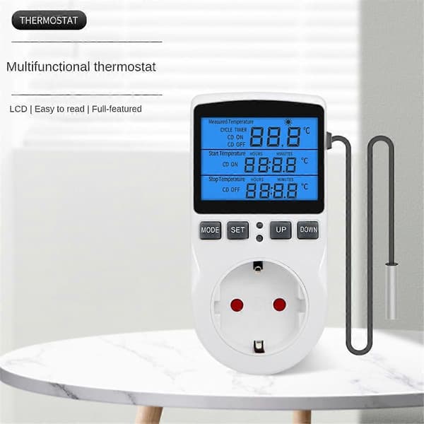 Optisk digital temperaturregulator, varmekølingstermostatstik med sensor til krybdyrinkubator EU-stikCJY White