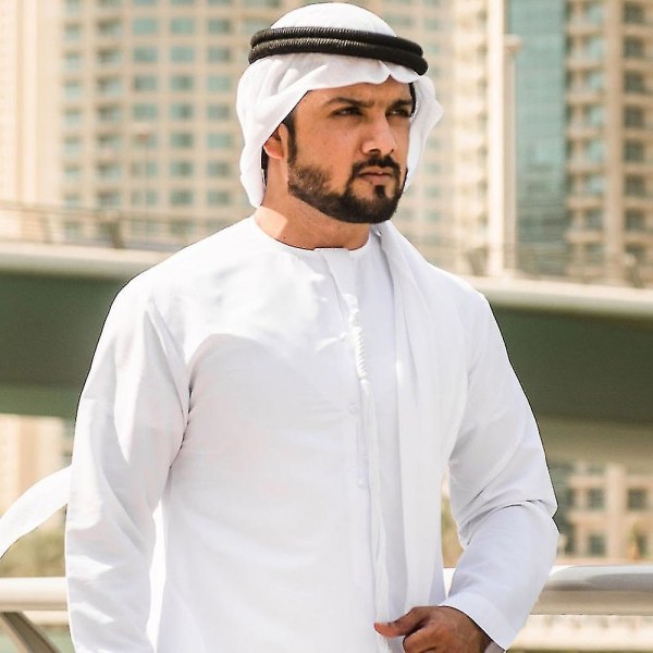 3st Muslimska Män Set Abaya Robe+turban+pannband O-hals Vit Islamisk Saudiarabien Bön Ramadan Kläder Dubai Kaftan Klänning 54 White