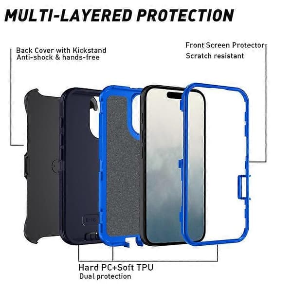 Kompatibel med iPhone 16 Plus-deksel avtakbart PC+TPU fallsikkert bakdeksel DarkBlue