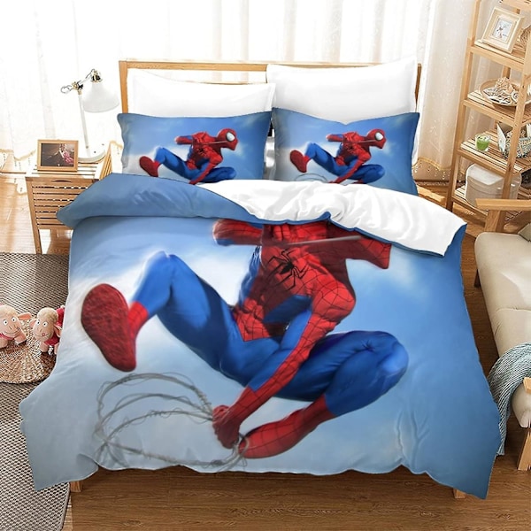 Spiderman Dynebetrækssæt 3 Dele, Mikrofiber Lynlås Lukning Sengetøjssæt Nem Pleje Dynebetræk Velegnet til Voksne og Børn Double200x200cm