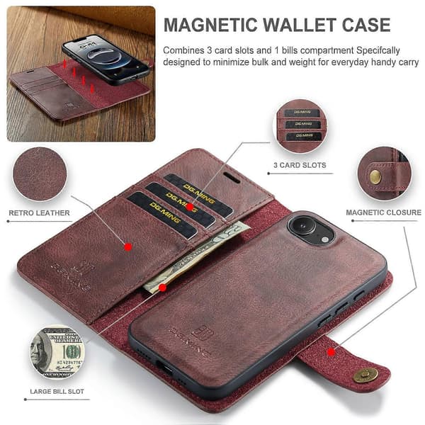 DG.MING til iPhone 16e deksel avtakbart delt skinndeksel - gråCJY Multicolor Red