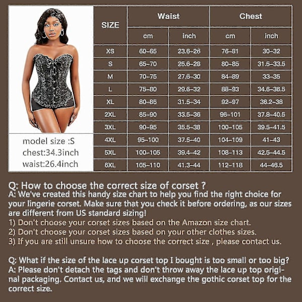 Szivyshi Naisten Yläosa Ylirintainen Sydämen Muotoinen Nauhakiinnitys Muoviset Luut Korsetti Bustier Black 6*L Plus