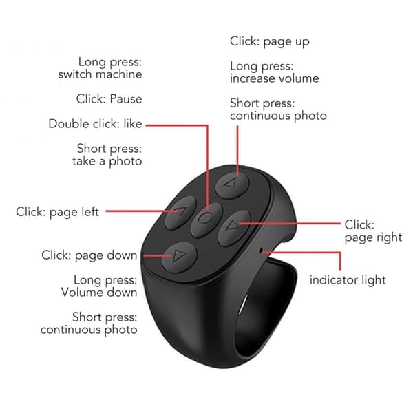 Trådløs Bluetooth-fjernkontroll for fingertupp-scrolling og sideskifting Black