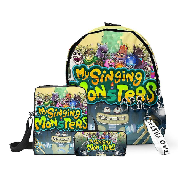 My Singing Monsters Monster Concert -kolmiosainen koululaukku, oppilaan reppu, olkalaukku, kynäkotelo 10 Backpack