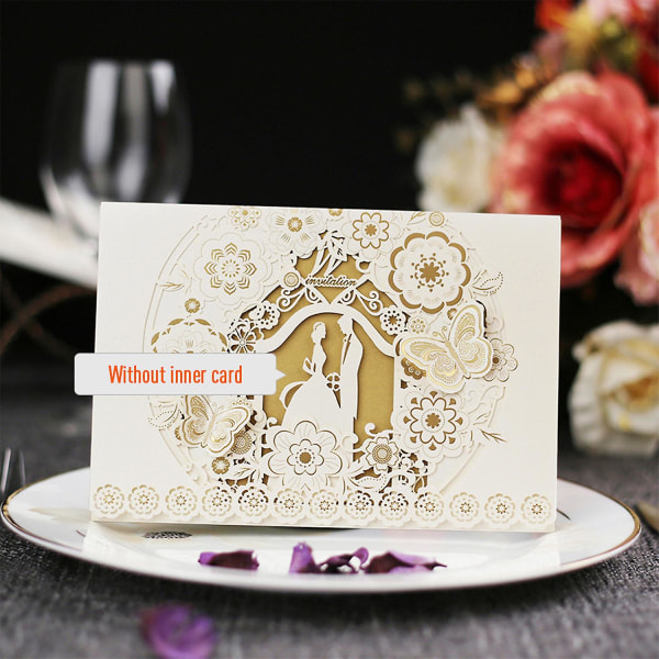 10 stk uthulte brudepar invitasjonskort Gratulasjonskortsett Invitasjonsholdere til bryllupsdag gull uten indre kort