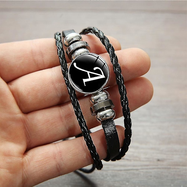 Songda 26 Bokstäver AZ Glas Snap Metallpärlor Armband ID Namn Vänskap Svart Flätad Läderarmband