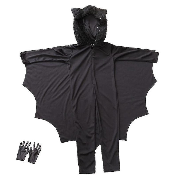 Flagermus hættetrøje kostume med handsker Anime Vampire Black Bat Suit Børn Unisex Halloween kostume