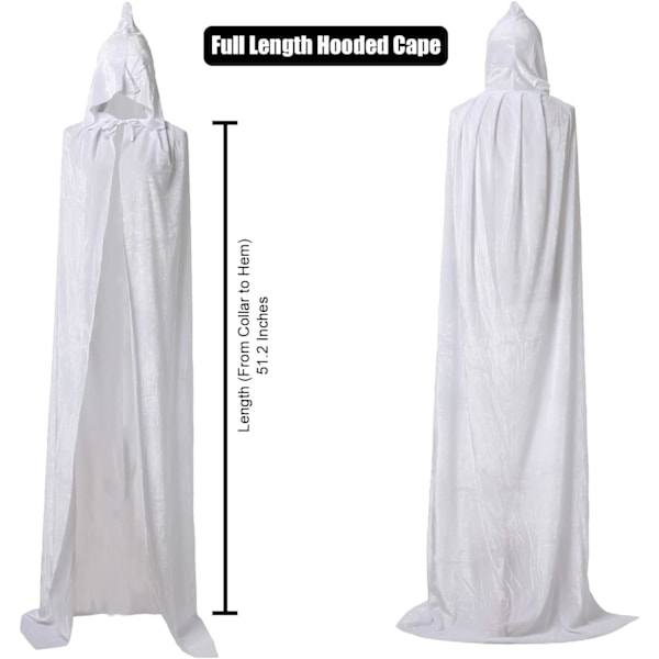 Hodeplagg Kappe Vampyr Heksekappe Lang Kappe Unisex Voksen Cosplay Kostyme Hvit White One Size