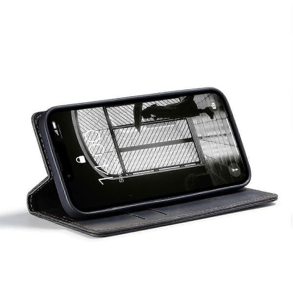 För iPhone 16e Plånboksfodral Caseme 013-serien PU-läder Telefonfodral Stativ Black