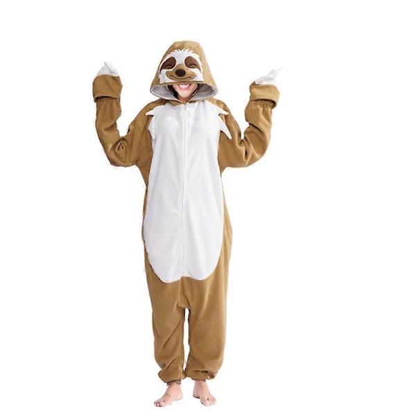 Dragkedja Vuxen Djur Brun Sengångare Kigurumi Onesies Pyjamas Tecknad Mjuk Fleece Gåva Halloween Cosplay Kostymer Jumpsuits Hög Kvalitet Sloth onesie XL Fit 178cm-189cm