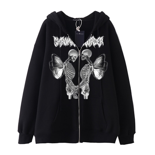 Men Women Zipper Skull Wings Hoodie Sweatshirt Halloween Jakke - på lager 2XL