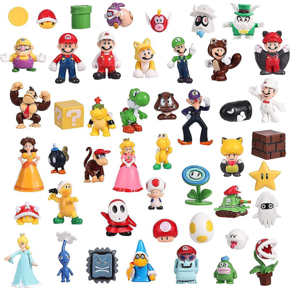 48st Super Mario Mini Actionfigurer Barn Tecknade Spelfigurer Leksaker Tårta Toppers Modell Docka Lekset Pojkar Flickor Födelsedagsdekorationer Presenter
