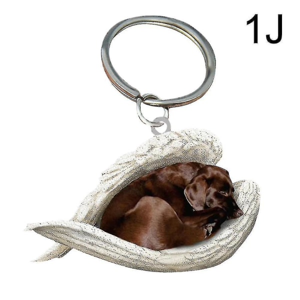 Hängande prydnad nyckelring Söt sovande ängel hundvinge hänge hund present Chocolate Labrador