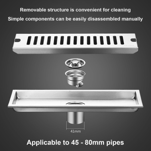 Rektangulär golvbrunn i rostfritt stål 304 för badrum, duschrum, hotell och offentliga duschar 20/30/40/50/60cm 40cm