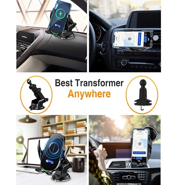 Trådløs billader telefonholder, hurtiglading holder automatisk klemming 15W Smart Dual Control billader for iPhone og Samsung