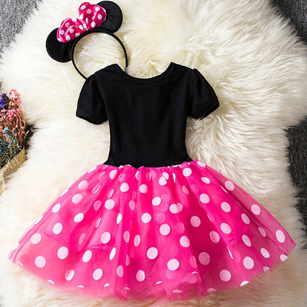 Lasten tyttöjen Minnie Mouse Tutu -mekko syntymäpäiväjuhliin, ruusunpunainen Rose Red 120