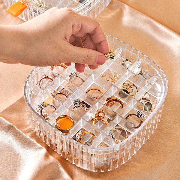 Smykkeskrin med flere rum, transparent akryl kosmetikopbevaringsboks Transparent Three Layers