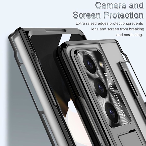 Kirkas suojakuori Samsung Galaxy Z Fold 6:lle S Pen -pidikkeellä, litteällä saranasuojalla ja jalustalla, ohut PC-kokonaisvaltainen iskunkestävä suojakuori clear