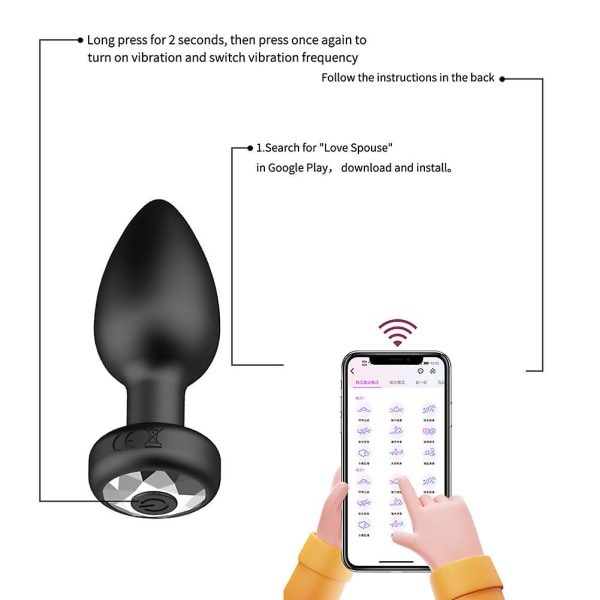 Äggformad Silikonfjärrkontroll Analplugg Elektrisk Lätt Analtränare för Sovrummet Black App Style