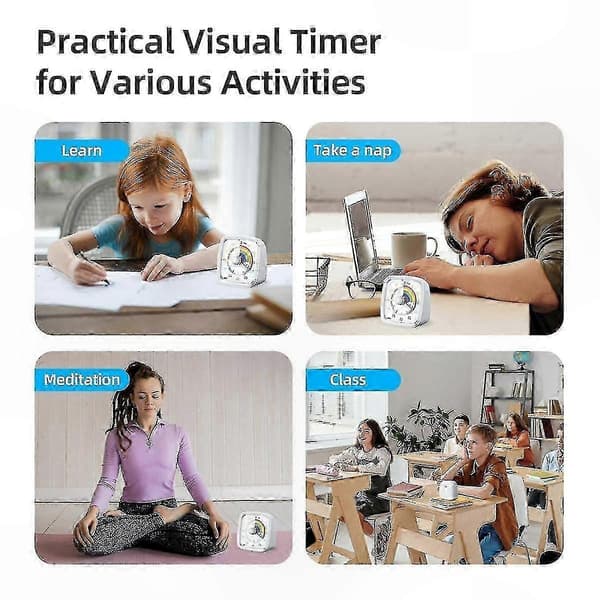 Regnbue mønster visuel timer med natlys, 60-minutters nedtælling til børn og voksne White