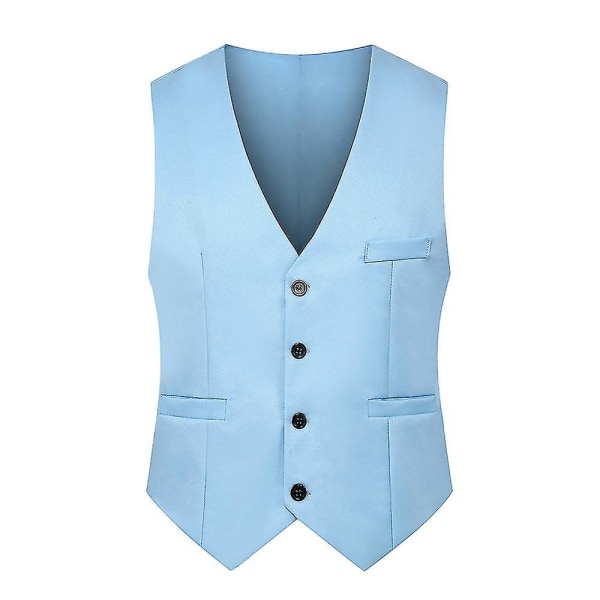Ensfarget slank enkel-breasted vest Formell forretningsvest for menn Sky Blue XL