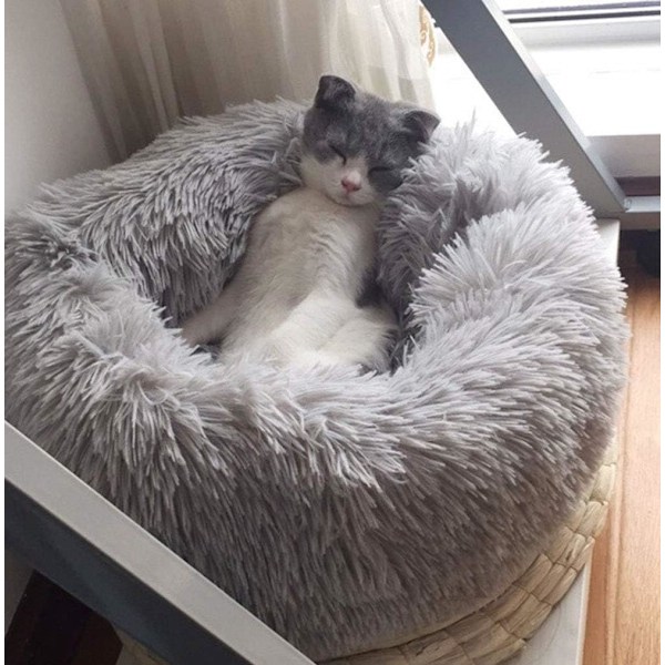 Mini Medium Hundekatteseng Selvoppvarmende Efterår Vinter Indendørs Lur Sovende Hyggelig Kitty Teddy Kennel Lysegrå Light Grey 23.6”Dx7.9 H