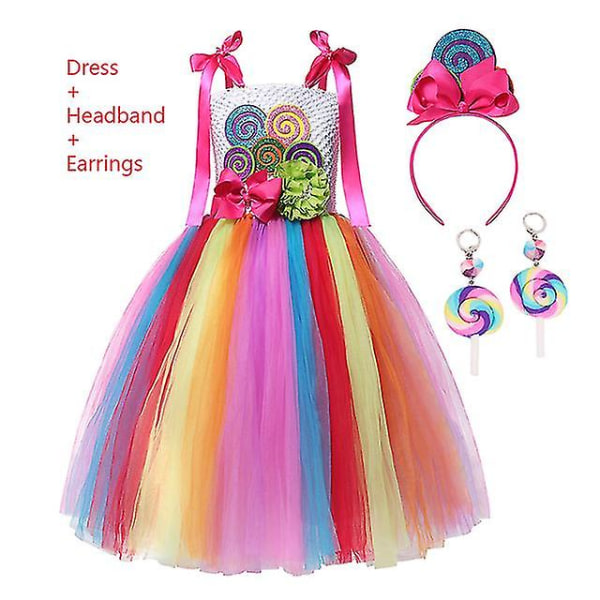 Søt Regnbue-Sukkertøy Prinsessekjole for Jenter, Julekarneval Lollipop Totem Kostyme, Barnekostyme for Cosplay-Opptreden Set 17 S (2-3Y)