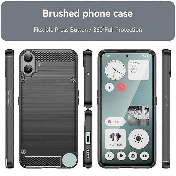 For Nothing CMF Phone 1 Kolfiber Borstad Textur TPU Mobilskal Black