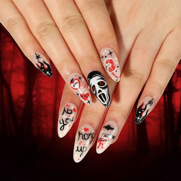 Spider, Flame, And Love Halloween Press On Nails - Mandelform - 24st