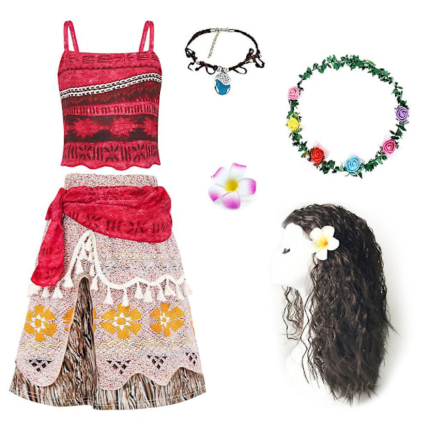 5 kpl Moana Cosplay -asu, kaksiosainen hamesetti hihattomalla mekolla tytöille 120cm