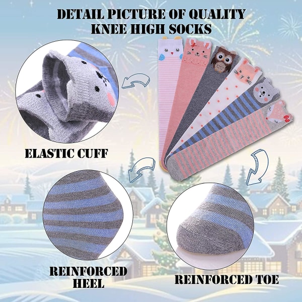 Knähöga strumpor för flickor 3-12 år, söta, galna, roliga djurmotiv, långa stövlar Fun Animal Socks 02