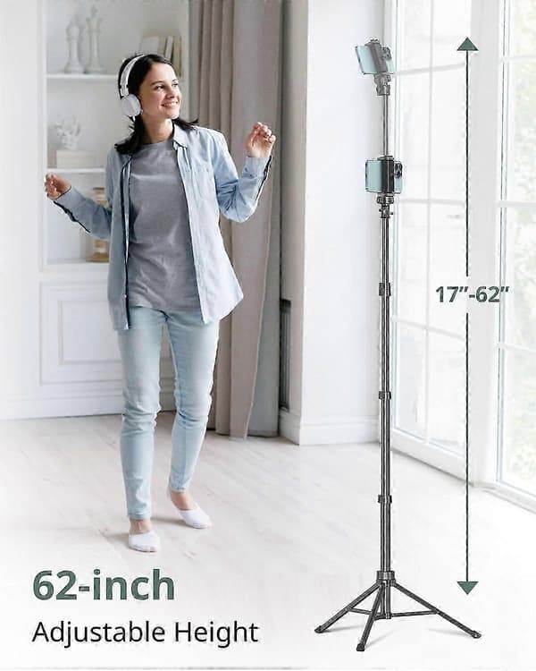 62 tums infällbart telefonstativ och selfiestick, bärbart justerbart stativ för smartphones och kameror