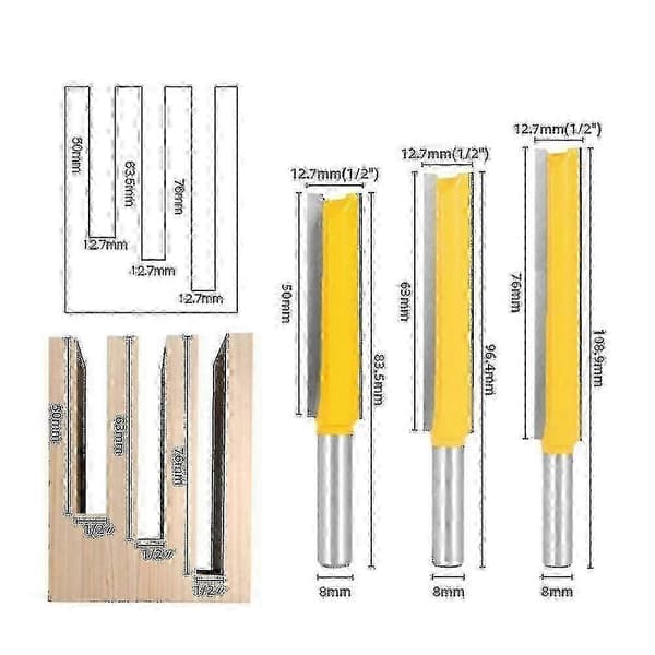 8 mm skaft extra långa fräsbitar set om 3 för trä och MDF SZRH A-BCJY
