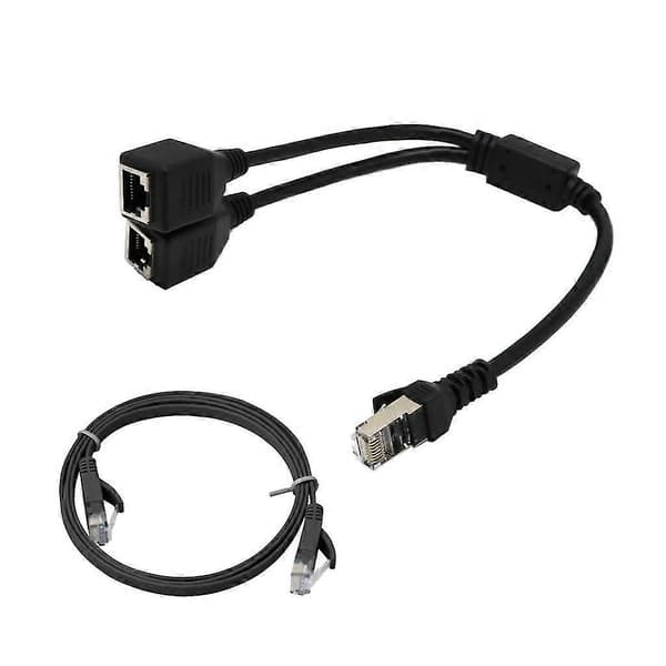 1 til 2 stik LAN Ethernet netværksstik splitteradapter med LAN-kabel CJY